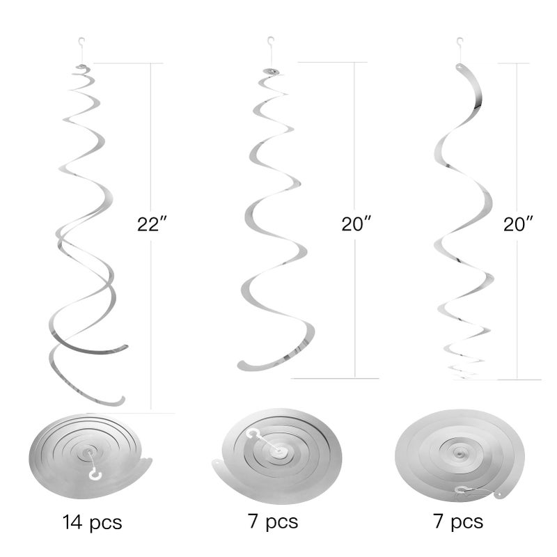 Weven Silver Party Hanging Swirl Decorations Plastic Streamer for Ceiling, Pack of 28 - Image 2